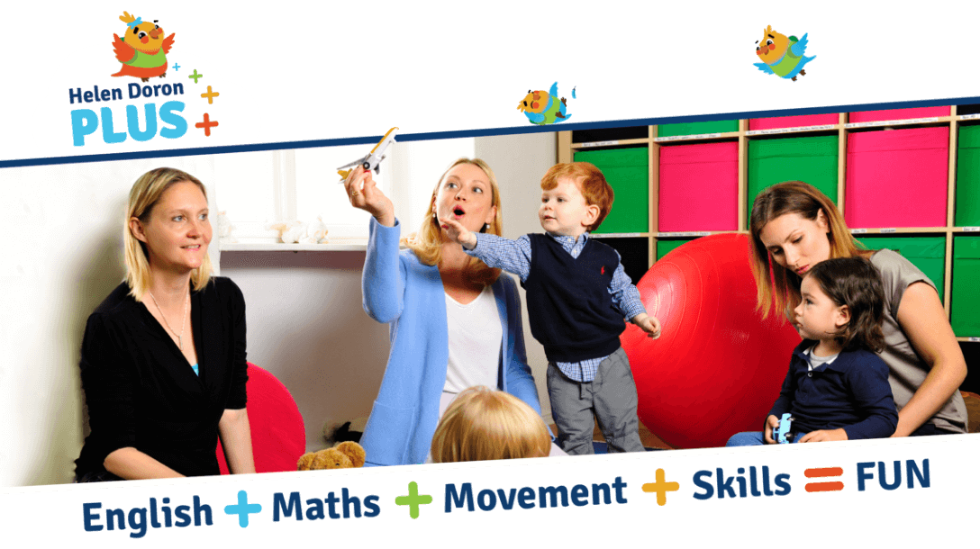 Preschool programs teachers and toddlers playing around each other